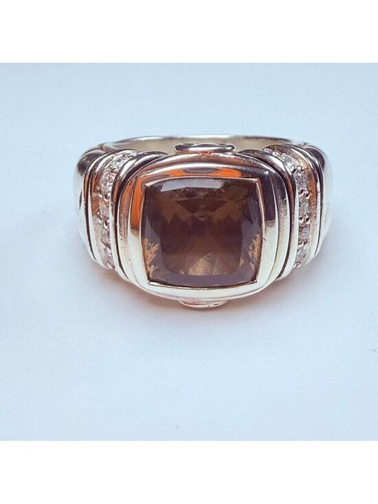 Scott Kay Jewelry - Scott Kay Cushion Smoky Quartz & Diamond Sterling Silver 925 Basket Weave Ring